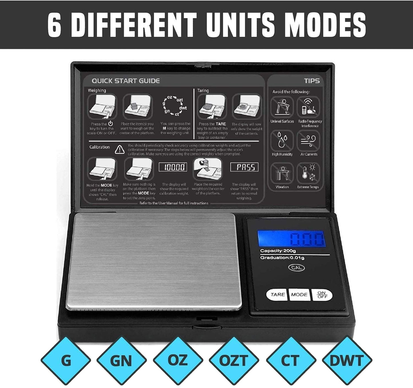 ROYALTEC Digital Pocket Scale - 200g x 0.01g - Black (Batteries Included)