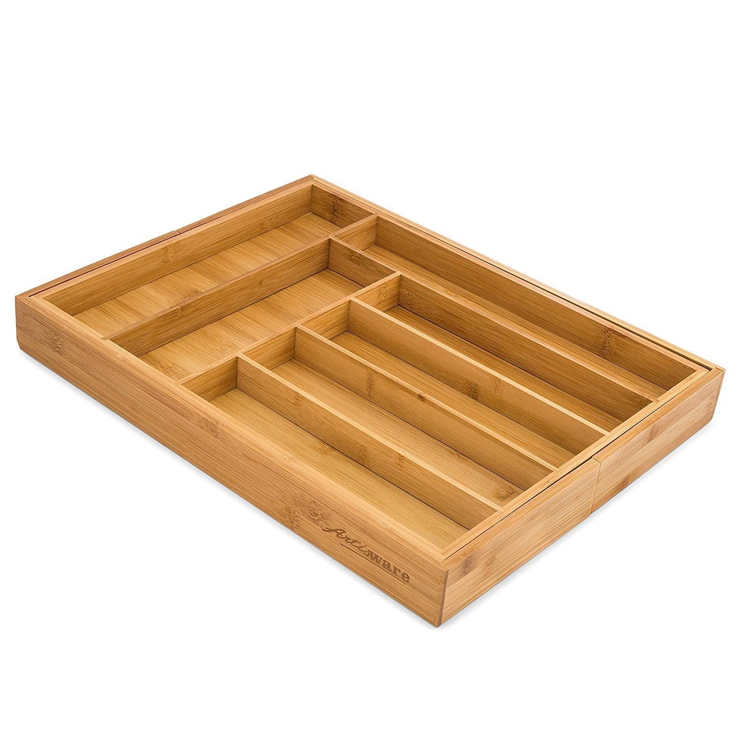 Dynamic Gear Bamboo Drawer Organizer (7–9 slots) | 100% Pure Bamboo Silverware Drawer Organiser | Wooden Cutlery Tray, Kitchen Organization, Utensil Divider/Holder | Wood Trays 7-9 slots