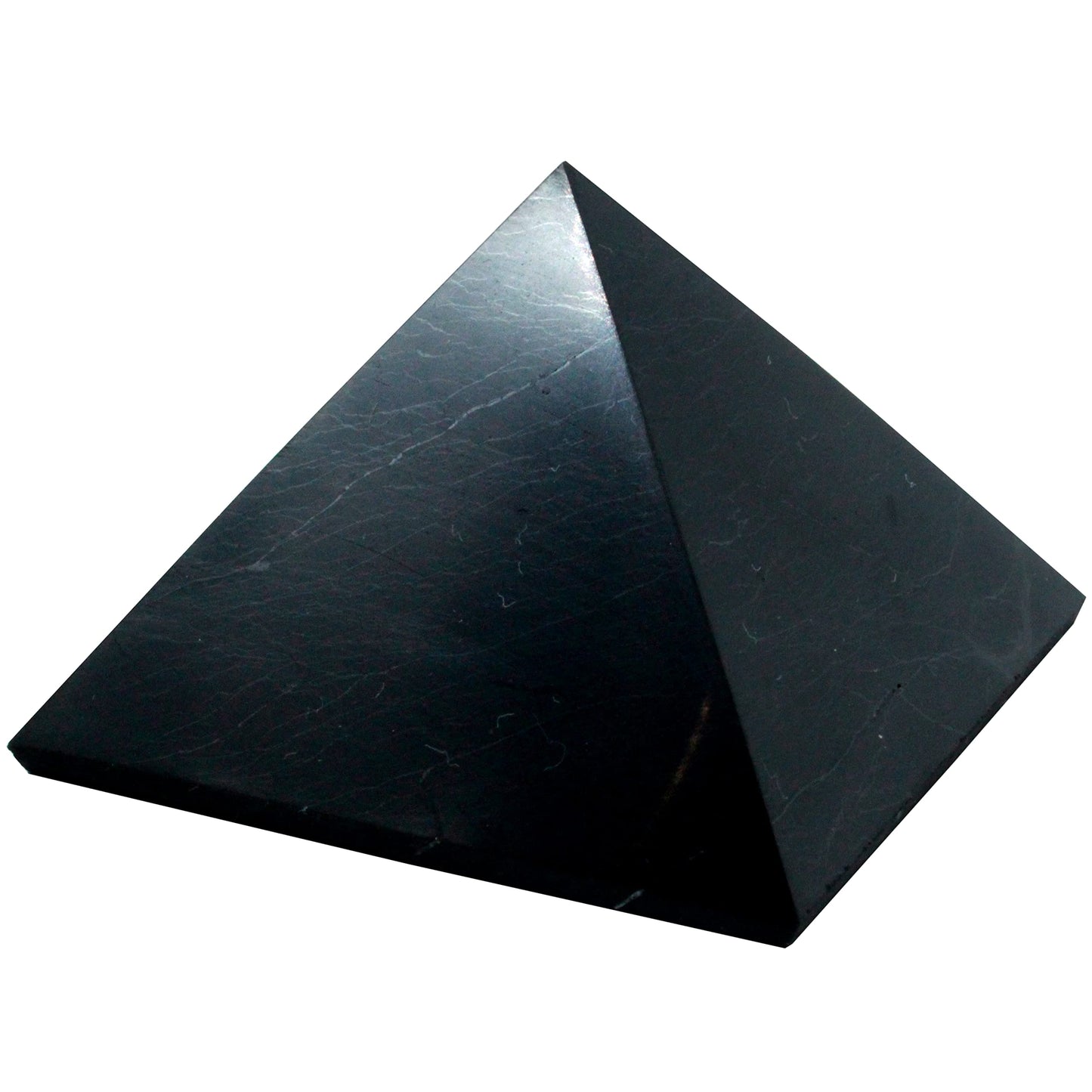 Heka Naturals Polished Shungite Pyramid Healing Crystals Gemstone | 8 cm - Home Decor Shungite Stone Crystal - Chakra Healing Meditation Pyramid for Negative Energy Protection