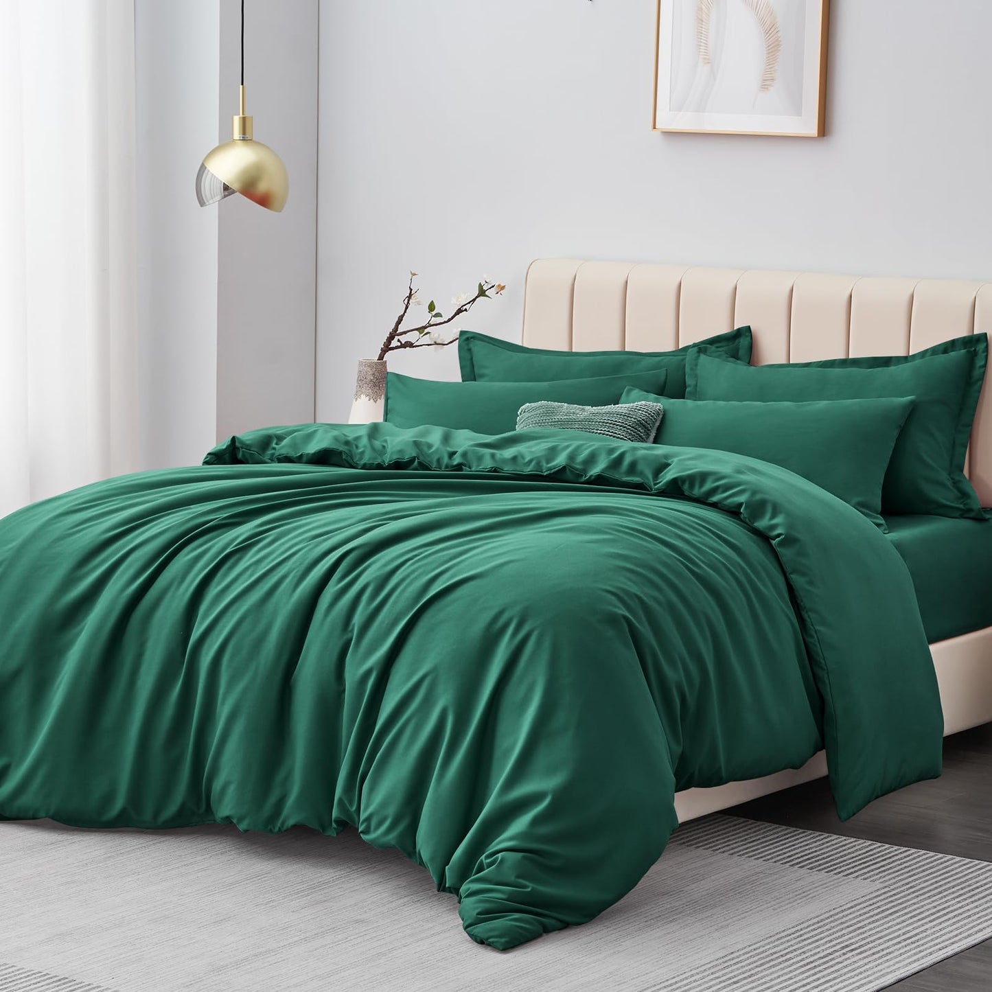 Aisbo King Size Duvet Covers Set Green - 3Pcs Bedding Set Kingsize Soft Brushed Microfiber Quilt Cover with 2 Pillowcases