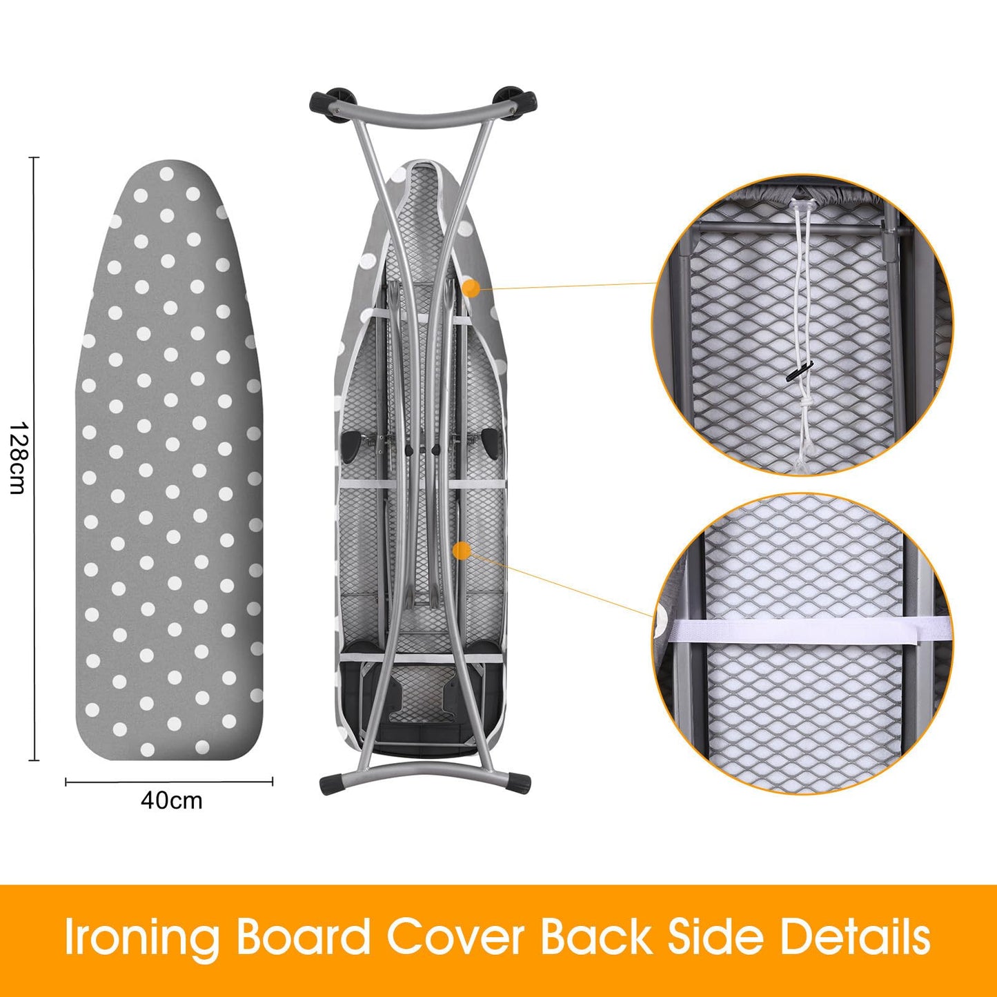 SHERWOOD Ironing Board Cover 128 x 40cm 100% Cotton Cover with Thick Felt Resists Scorching and Staining Adjustable Size Iron Board Cover - Bubble