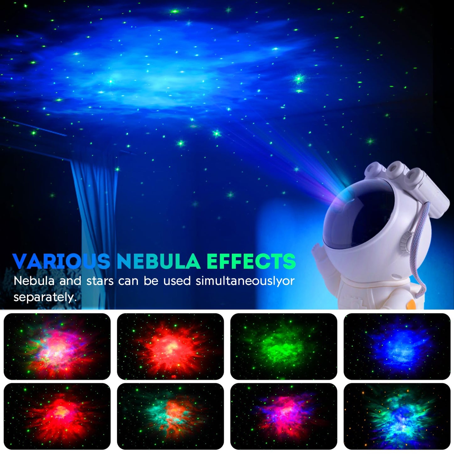 Astronaut Star Projector Galaxy Night Light - Space Projector, Starry Nebula Ceiling Projection Lamp with Timer, Remote Control and 360° Adjustable, Bedroom Decor Aesthetics, Gifts for Kids and Adults White