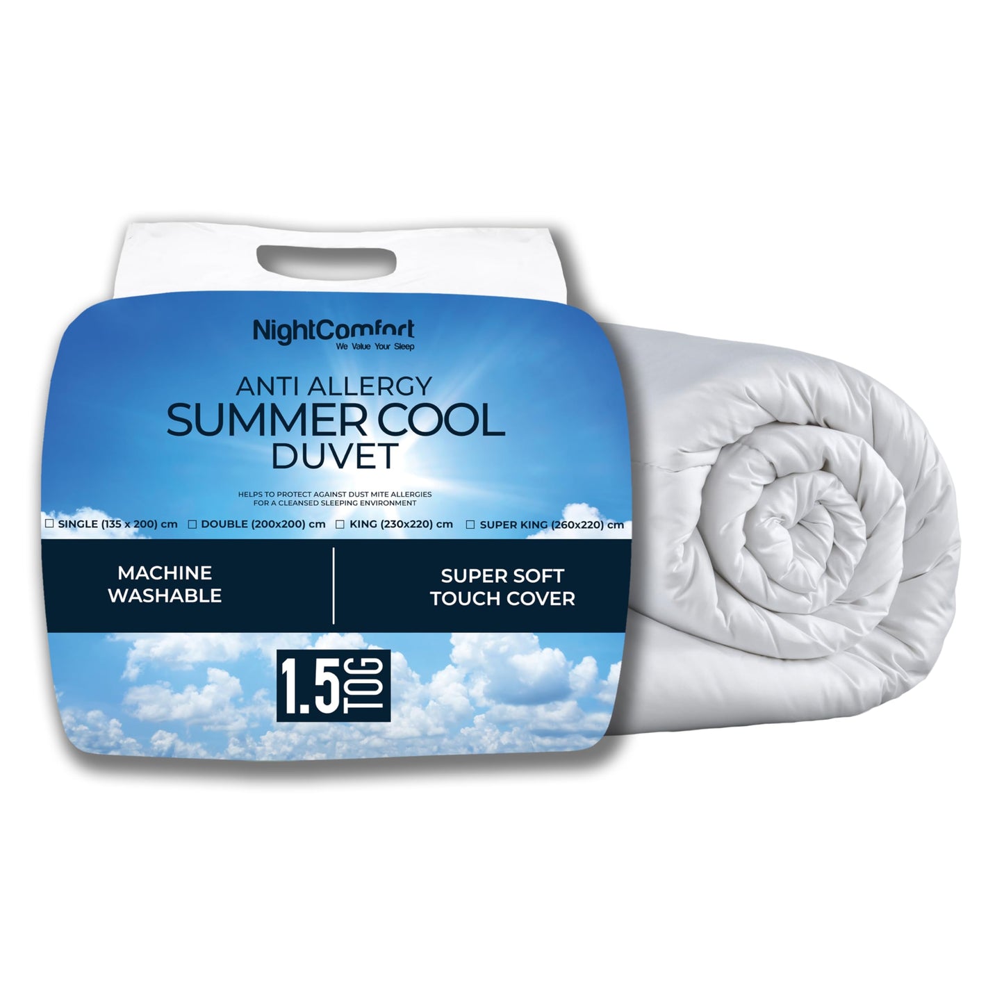 Night Comfort Anti Allergy Luxury 1.5 Tog Summer Duvet, King Size - Premium Microfibre Quilt Filled with Fluffy Hollowfibre Modern