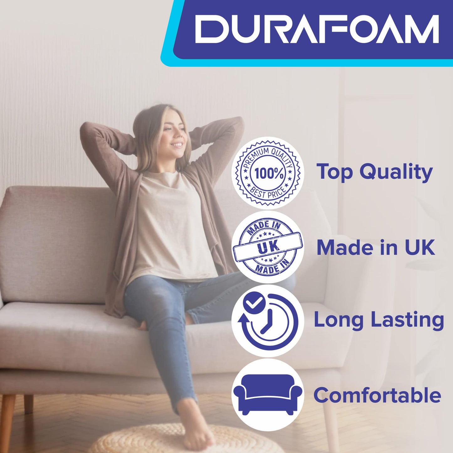 DURAFOAM High Density Blue Firm Foam Sheet For Upholstery, Cushions, Sofa, Beds, Seats, Campervans, Indoor/Outdoor Padding, DIY - DF190B - 80 x 20 x 0.5 inch (200 x 50 x 1.3cm) 80 x 20" (200 x 50cm) 0.5" (~1.3 cm) Thick