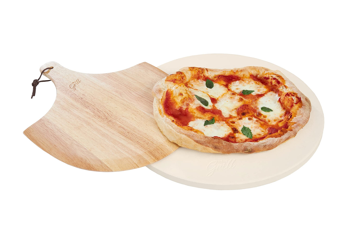 Pizza Stone by Hans Grill Baking Stone for Pizzas use in Oven and Grill | BBQ Free Wooden Pizza Peel Round Board 15 Inches (38CM) Easy Handle Baking | Bake Grill, for Pies, Pastry Bread, Calzone