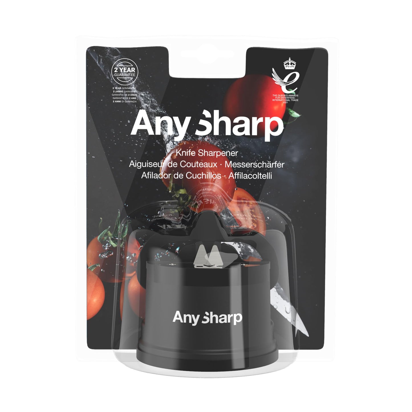 AnySharp Knife Sharpener, Hands-Free Safety, PowerGrip Suction, Safely Sharpens All Kitchen Knives, Ideal for Hardened Steel & Serrated, World's Best, Compact, One Size, Black Classic