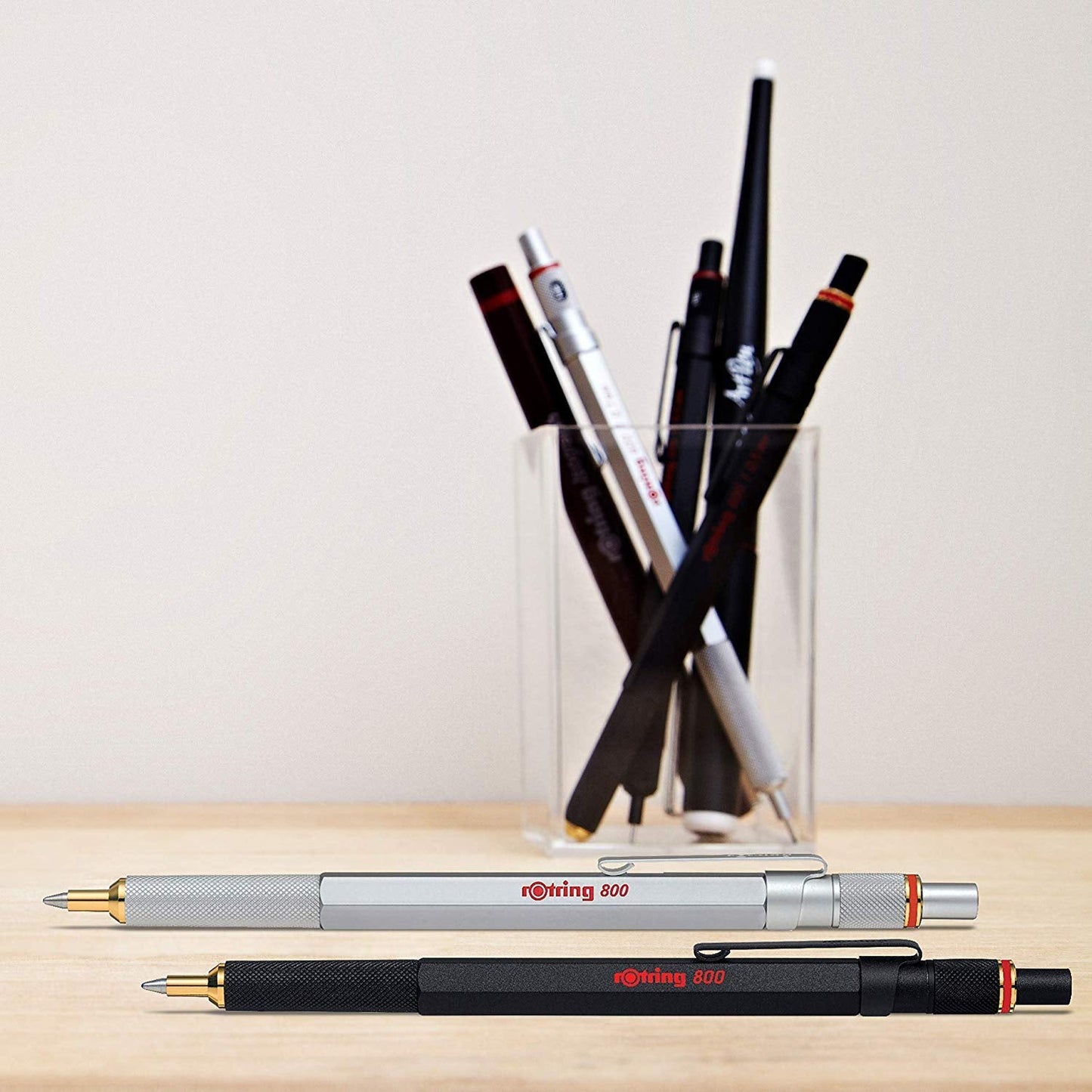 rOtring 800 Ballpoint Pen | Medium Point | Black Ink | Silver Barrel | Refillable Silver Barrel / Blue Ink