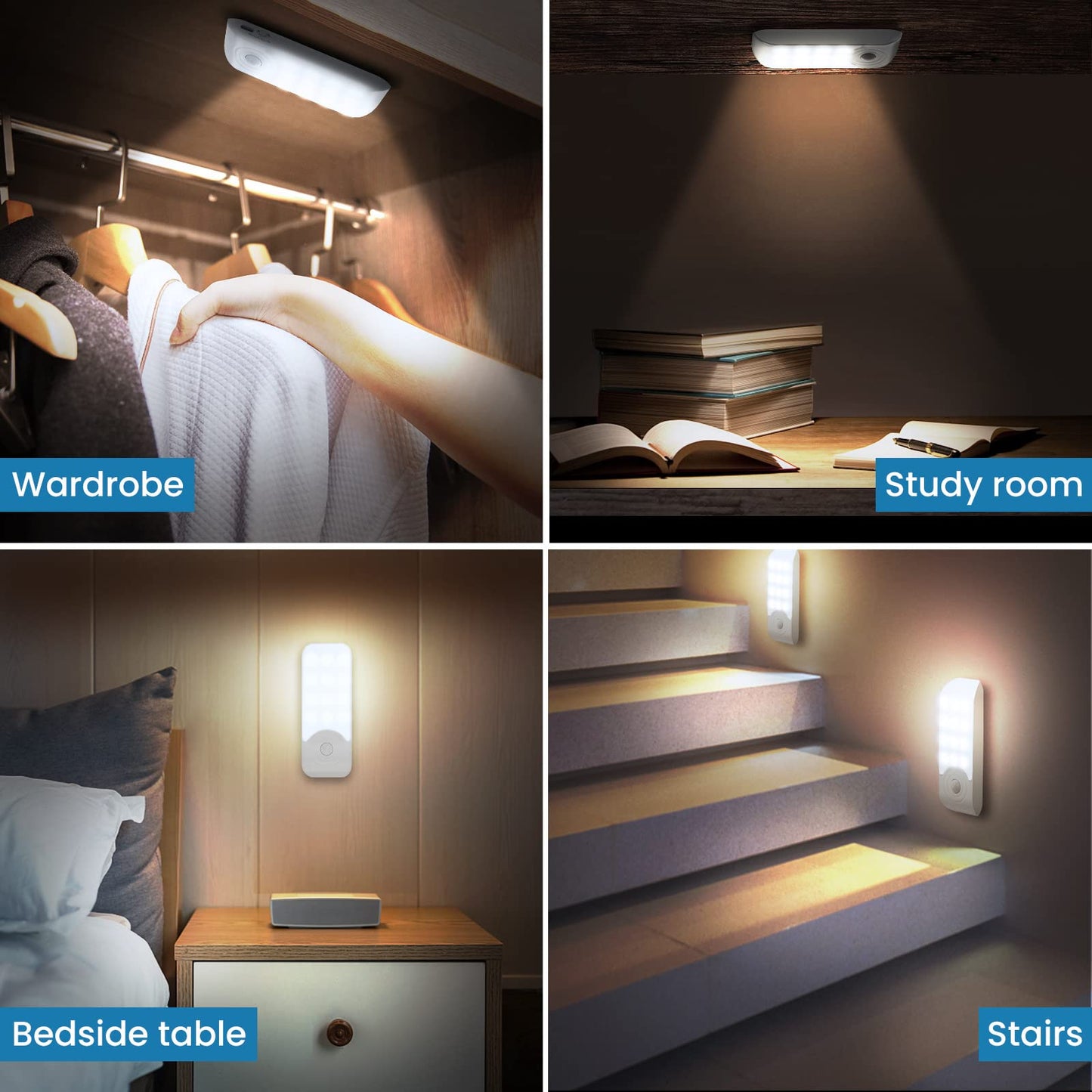 Motion Sensor Lights Indoor[2 Packs], USB Rechargeable Night Light Cupboard Lights with 3 Modes, Stick-on Night Lights with Magnetic Strips for Wardrobes Cabinet, Bedrooms, Stairs, Hallway, Kitchen 2Packs