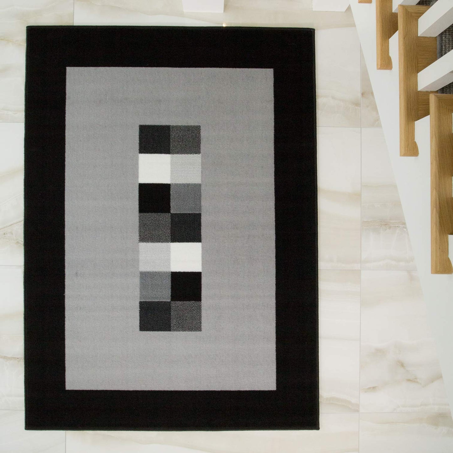 Milan Soft Simple Modern Black & Grey Monochrome Living Room Dining Room Border Area Rug - 80cm x 150cm 2'7" x 5' (80cm x 150cm)