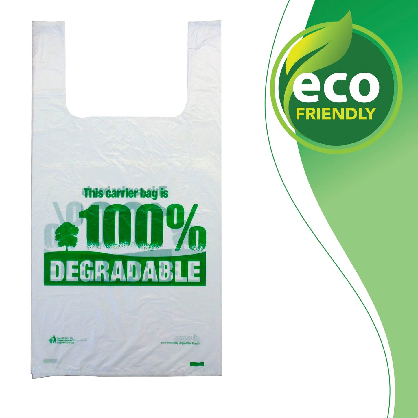 Sabco - White Vest Carrier Bags 100% Degradable - Jumbo 13 x 19 x 23" - Eco Friendly Plastic Bags - Sabco (500) 500