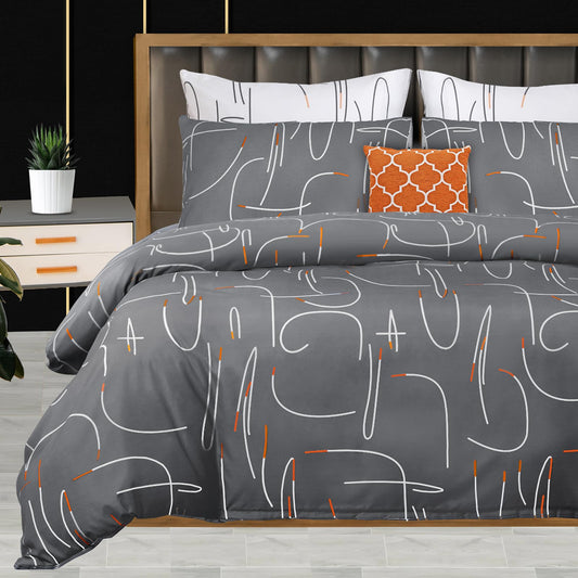 Pamposh Single Duvet Cover Set - Single Bedding Set Reversible - Single Quilt Cover Bed Set - Premium Microfiber Duvet Cover Sets With Pillowcase (Grey/White/Orange, Single (135 x 200 cm)) Grey / White / Orange Single (135 x 200 cm)