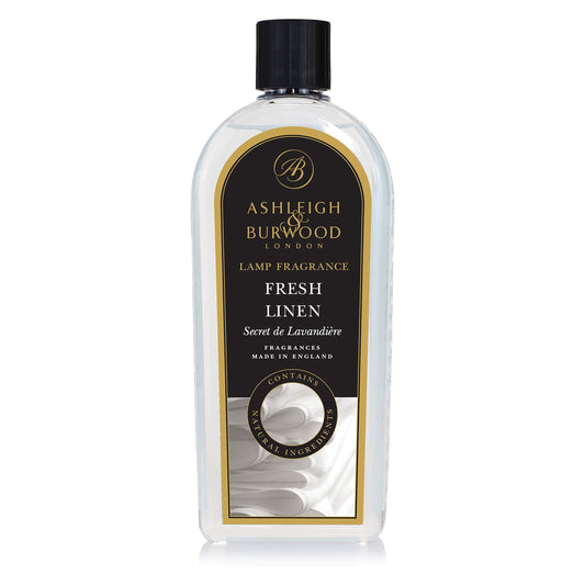 Ashleigh & Burwood - Fresh Linen Lamp Fragrance - 500 mL - Cotton, Jasmine, Amber - UK-Made - Purifies Air - Crisp Fresh Scent - Natural Ingredients 20 Hours Burn Time 500ML