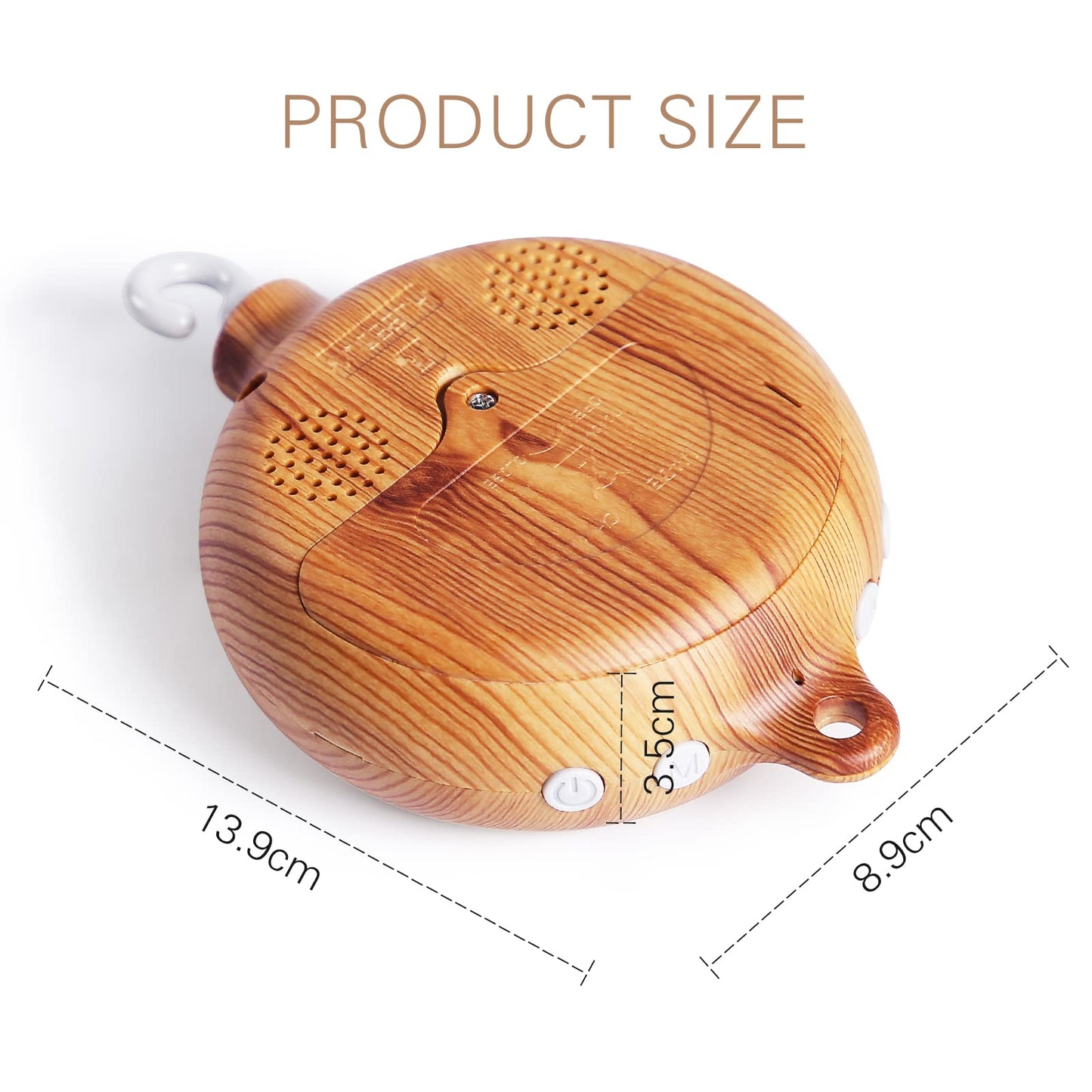 Promise Babe Baby Mobile Music Box for Baby Cot,Electric Baby Music Box for Crib Imitation Wood Grain Bed Bell 35 Melodies,7cm*7cm Ornament Hanging Deco Nursery Mobiles Babies(3 Mode Without Battery) music box without no battery