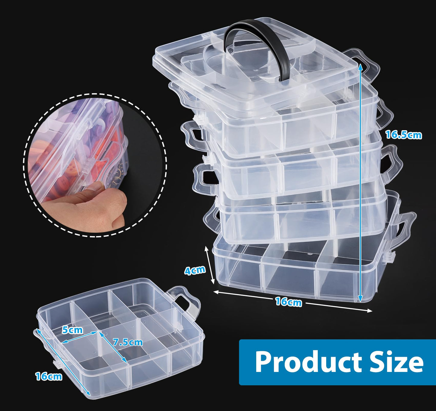 ilauke 4 Tier Craft Storage Box, Transparent Craft Box with 24 Compartments, Clear Plastic Tiered Craft Organiser Box for Kids, Arts and Crafts Box for Beads, Jewellery, Tools 4 x 6 Compartments