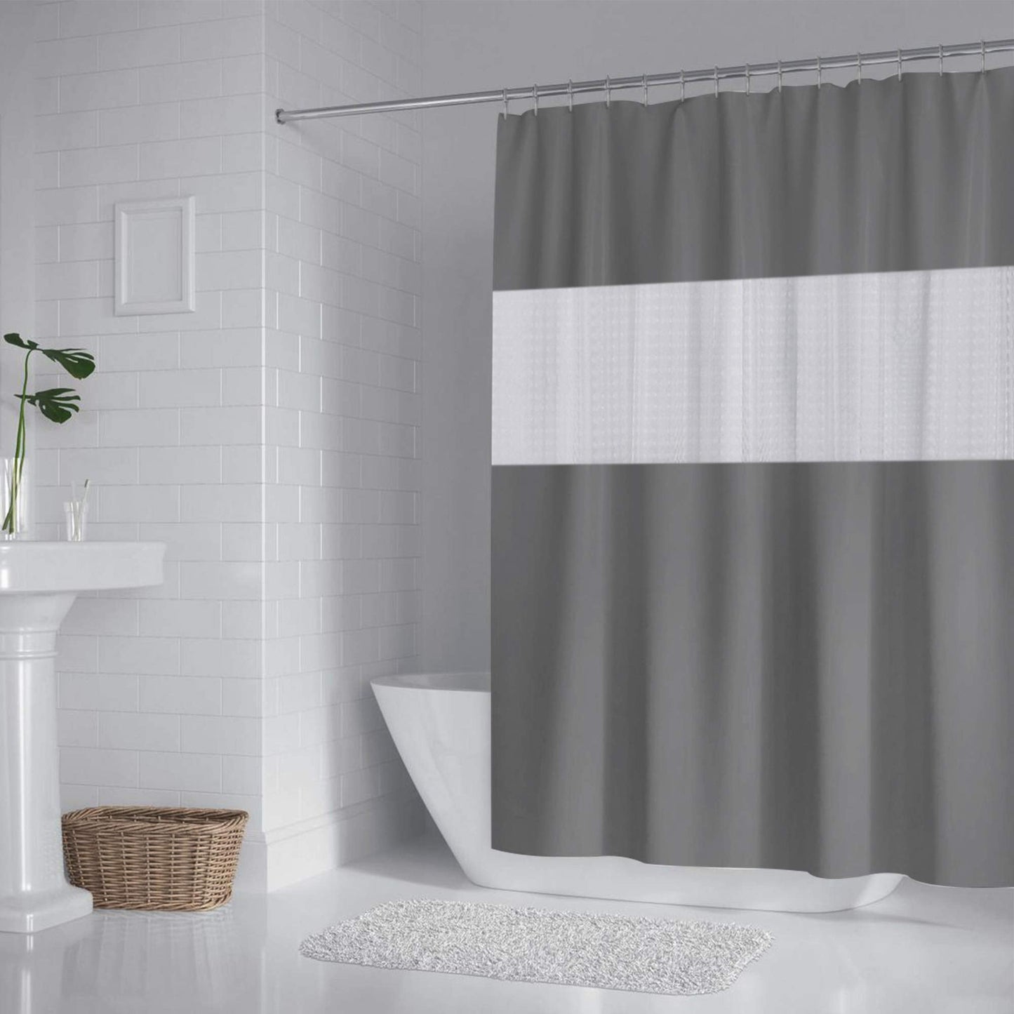 DUFU Shower Curtain Mould, 3D Clear ECO Shower Curtain Beige Waterproof & Washable,with 12 Rustproof Hooks, for Bath Tub and Shower Stall, 200 x 180 cm Gray