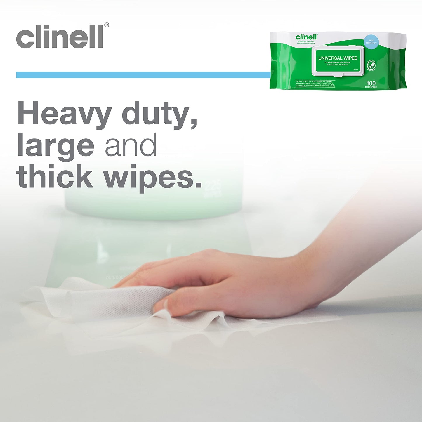 Clinell Universal Cleaning and Disinfectant Wipes for Surfaces - Pack of 100 Thick Wipes - Multi Purpose Wipes, Kills 99.99% of Germs, Quick Action - 255mm x 175mm 1 Pack (100 Wipes) Disinfectant Wipes, Pack of 100