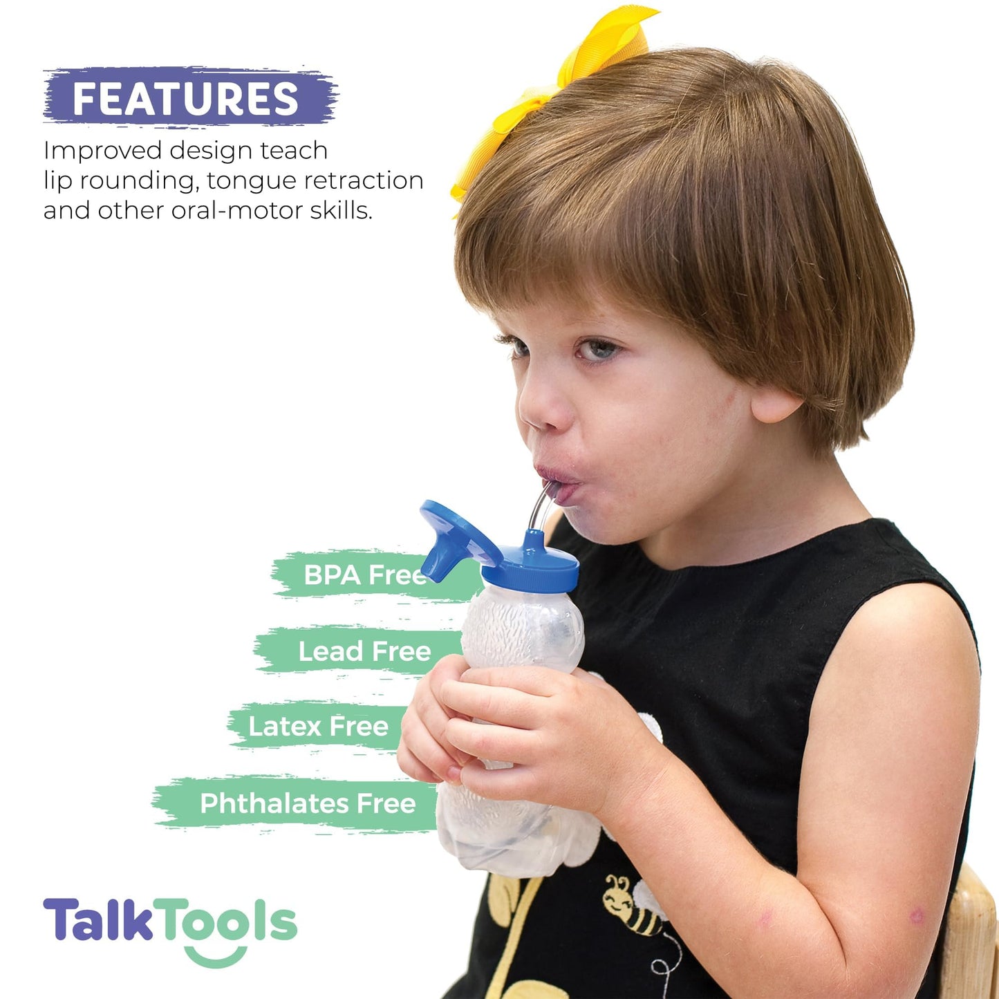 TalkTools Honey Bear Drinking Cup with 2 Flexible Straws - Includes Instructions - Spill-Proof Lid