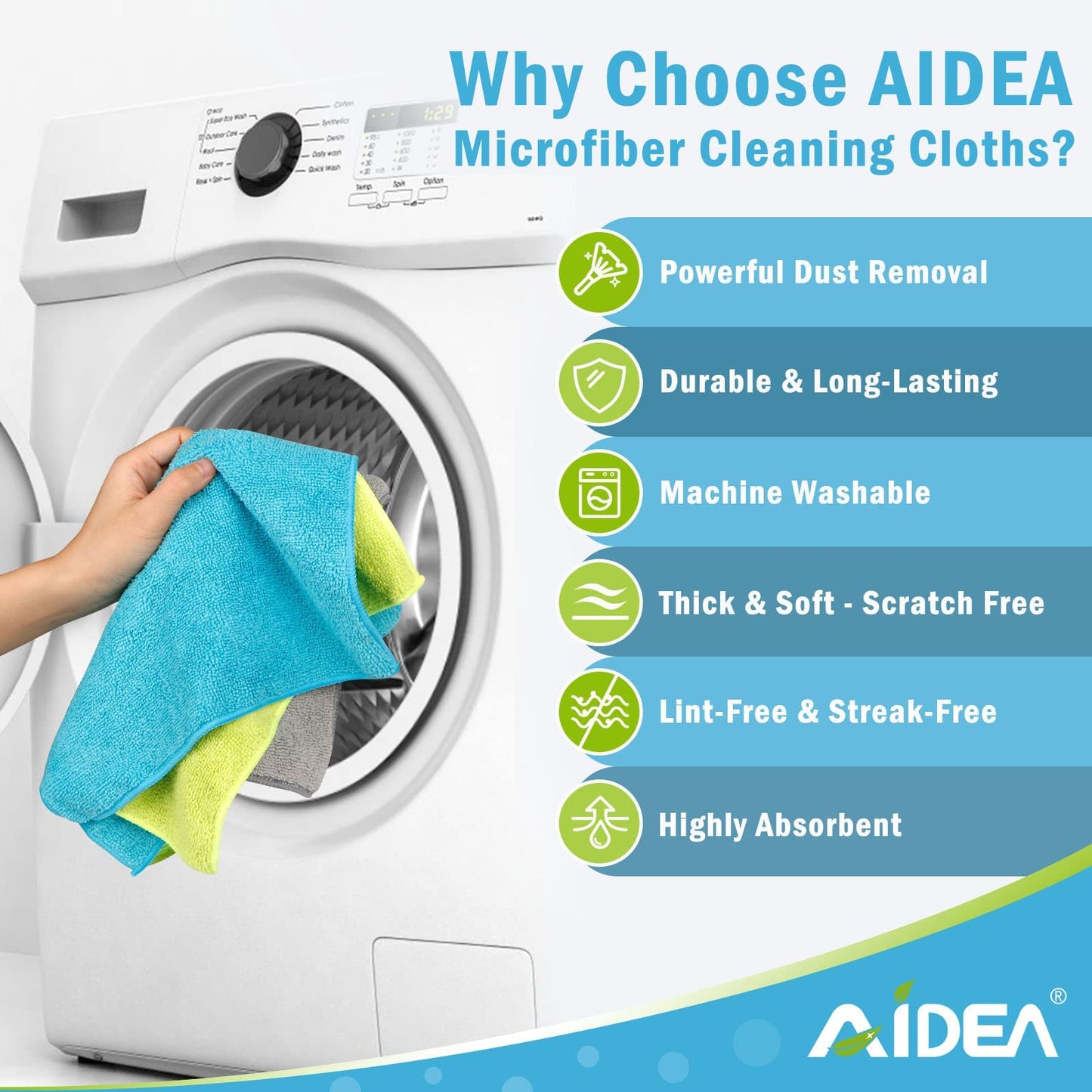 AIDEA Microfibre Cleaning Cloths Pack of 24, Multifunctional Reusable Cleaning Towels, Lint Free Streak Free Washable Cloth Duster for House, Kitchen, Car, Motorbike, Windows 30 x 30 cm