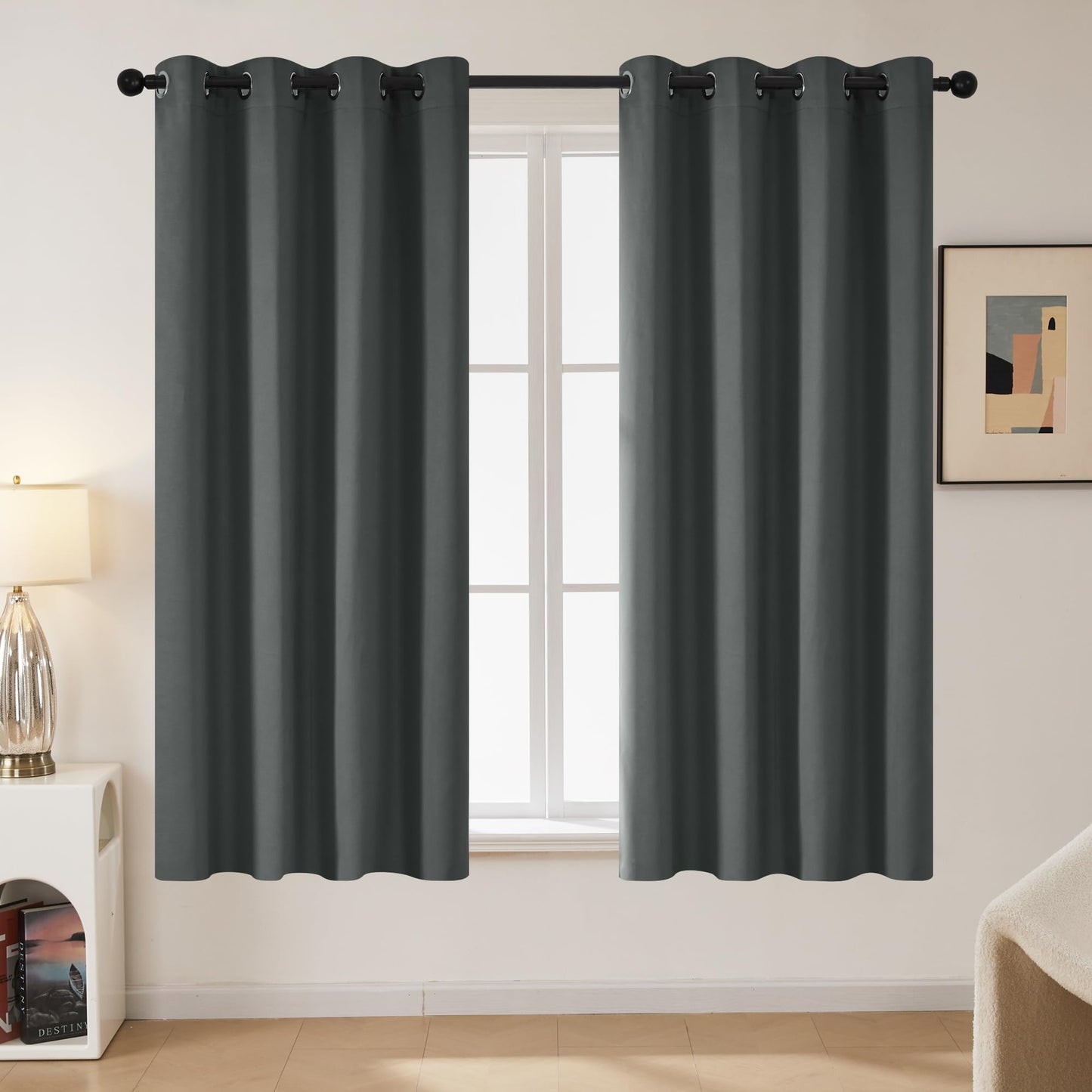 Deconovo Blackout Curtains Super Soft Bedroom Curtains Thermal Insulated Energy Saving Curtains for Kids Dark Grey 46x63 Inch 2 Panels W46 x L63