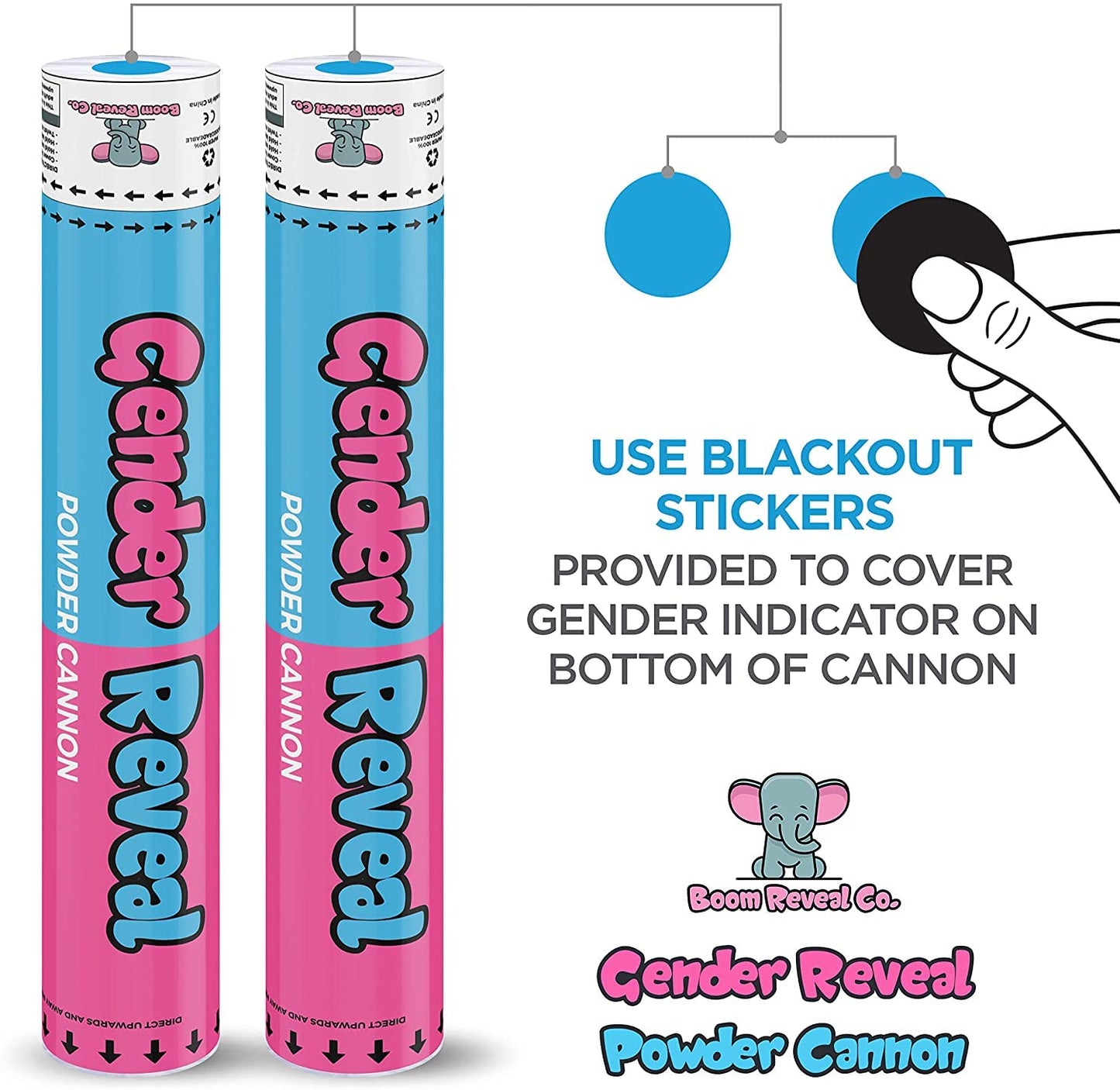 Boom Reveal Co. | Gender Reveal Powder Cannons, Pink OR Blue Set of 2 (12 inch) Gift Ready, Party Popper, Baby Shower Announcement Boy or Girl Decorations