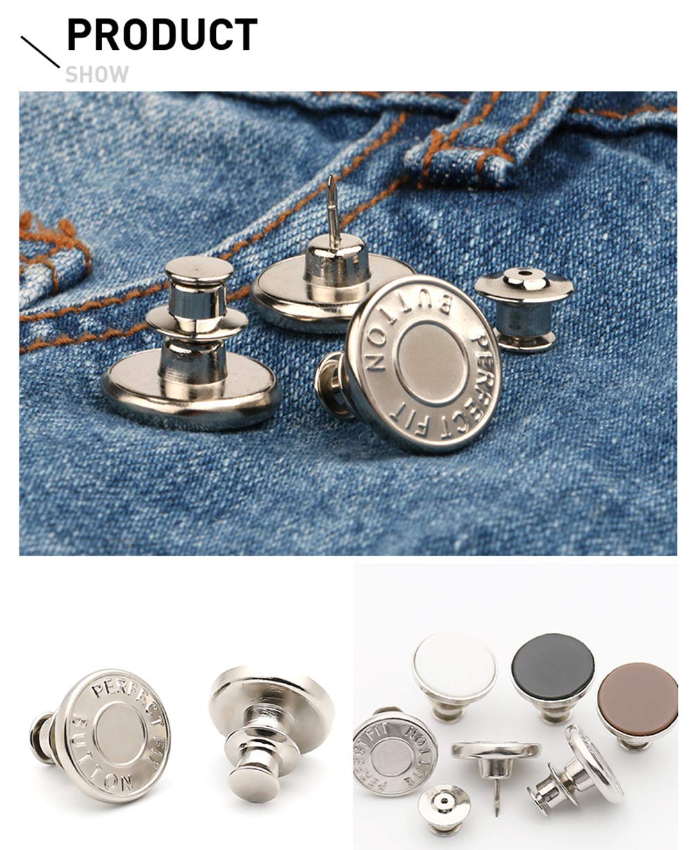 6 Pcs Buttons for Jeans,Adjustable Jean Button Pins,Pant Waist Tightener,No Sew and No Tools Instant Jean Button Pins for Pants, Simple Installation, Reusable and Adjustable(Style 1) Style 1