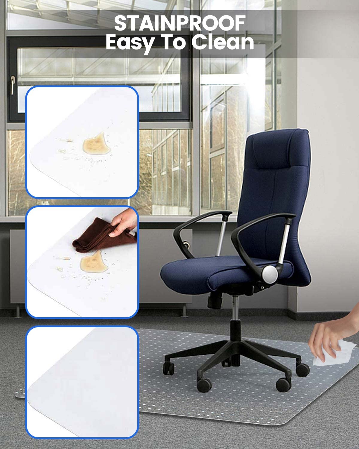 KALAHOL PVC Office Chair Mat for Carpet Floor, 75x120 cm (2.5'x4') Non-slip Carpet Protector Chair Mat, Unrolled Floor Protectors for Chairs, Transparent Clear Chair Floor Protectors 75x120cm (2.5'x4')