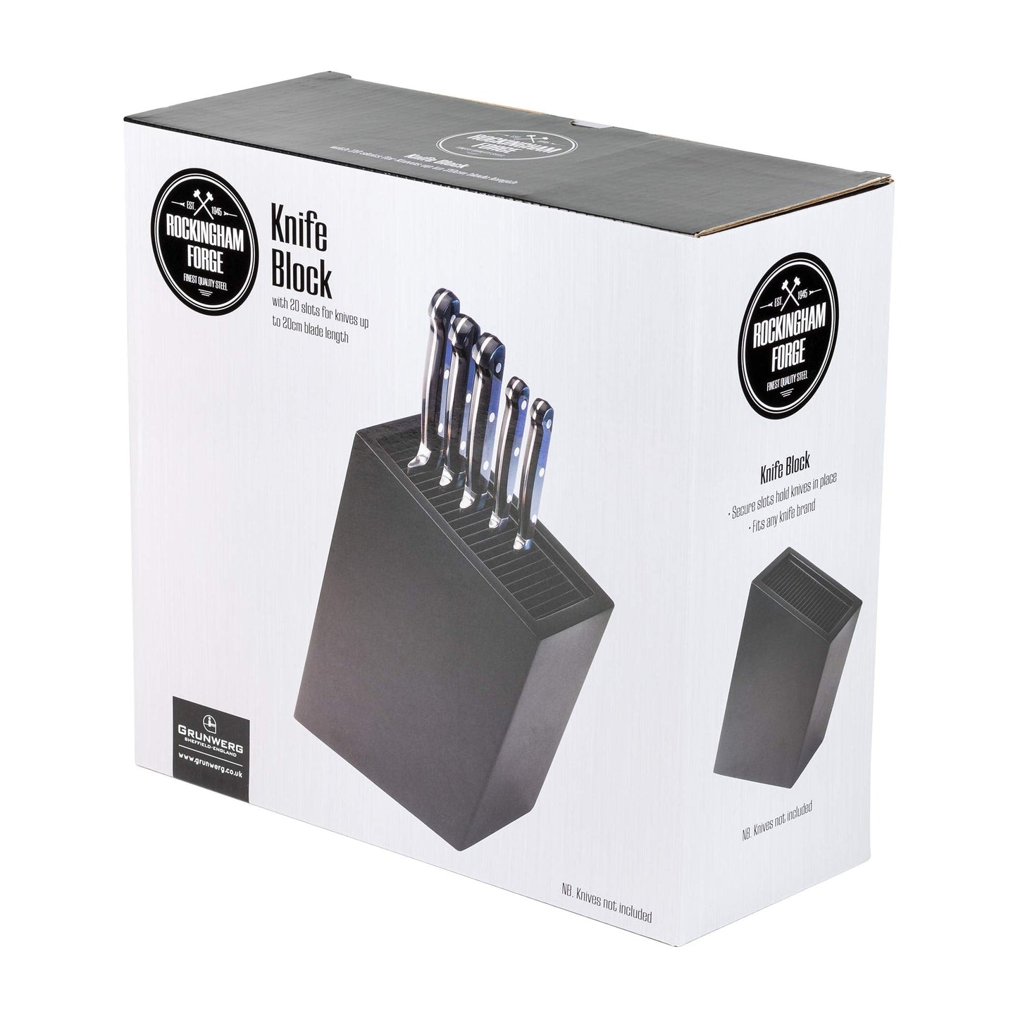 Rockingham Forge Sloping Matt Black Universal Knife Block, 20 Slots for Knives up to 20cm Blade Length, 27cm Single