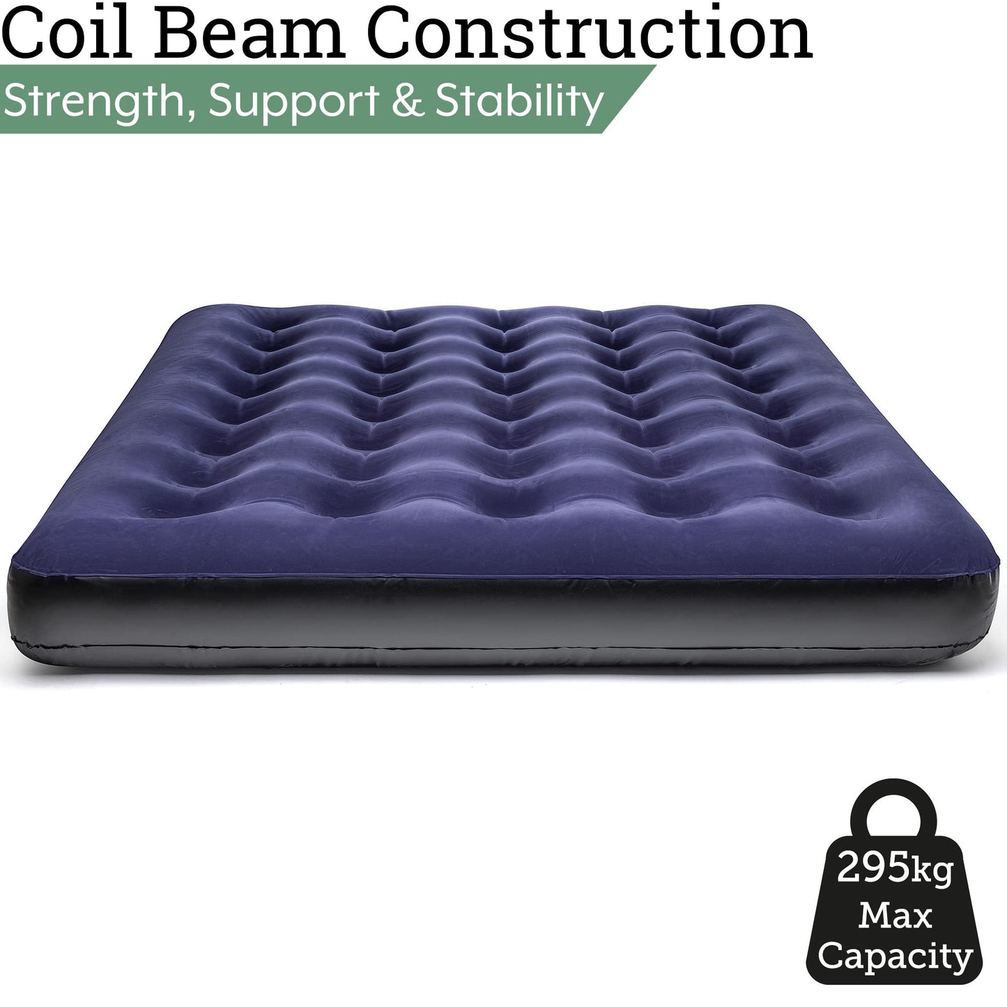 Comfort Quest Double Airbed, Inflatable Guest Air Bed, Blow Up Camping Mattress, Flocked Surface, Coil Beam Construction, L191cm x W137cm x D22cm, Max Weight 295kg