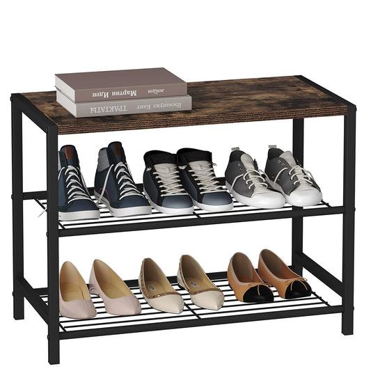 HOME BI Industrial Shoe Rack, 3-Tier Metal Shoe Storage Organizer, Shoe Storage Shelves with Stable Metal Frame, Durable Shoe Organizer Shelf for Closet, Hallway, Entryway, Living Room (Rustic Brown) 3 Tier Rustic Brown