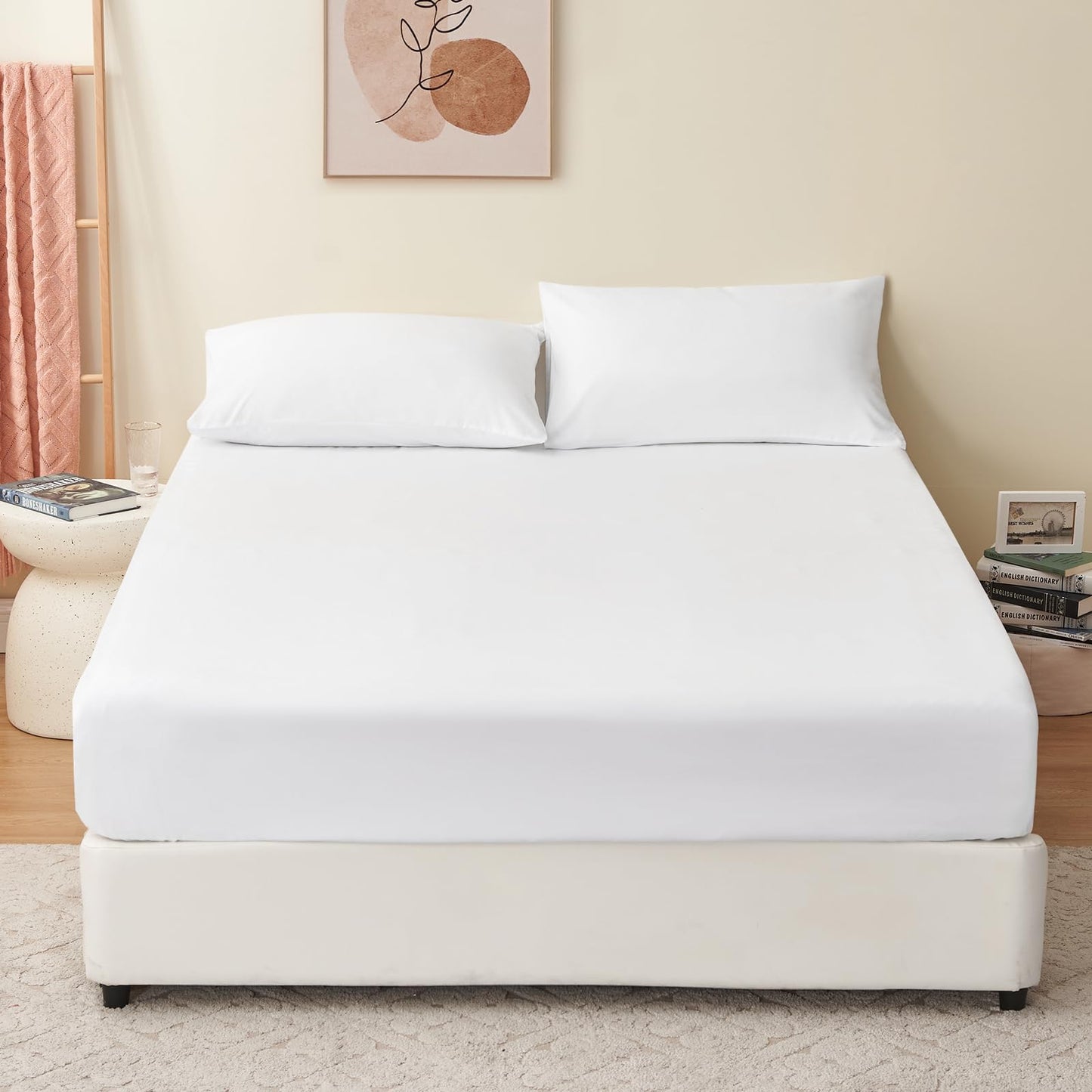 RUIKASI Superking Fitted Sheet Deep - White Bottom Sheet for Super Kingsize Bed with 40cm 16 Inches Extra Deep Sided Pocket, Soft Microfiber Bedsheet Ultra Deep Fit with Mattress Super King