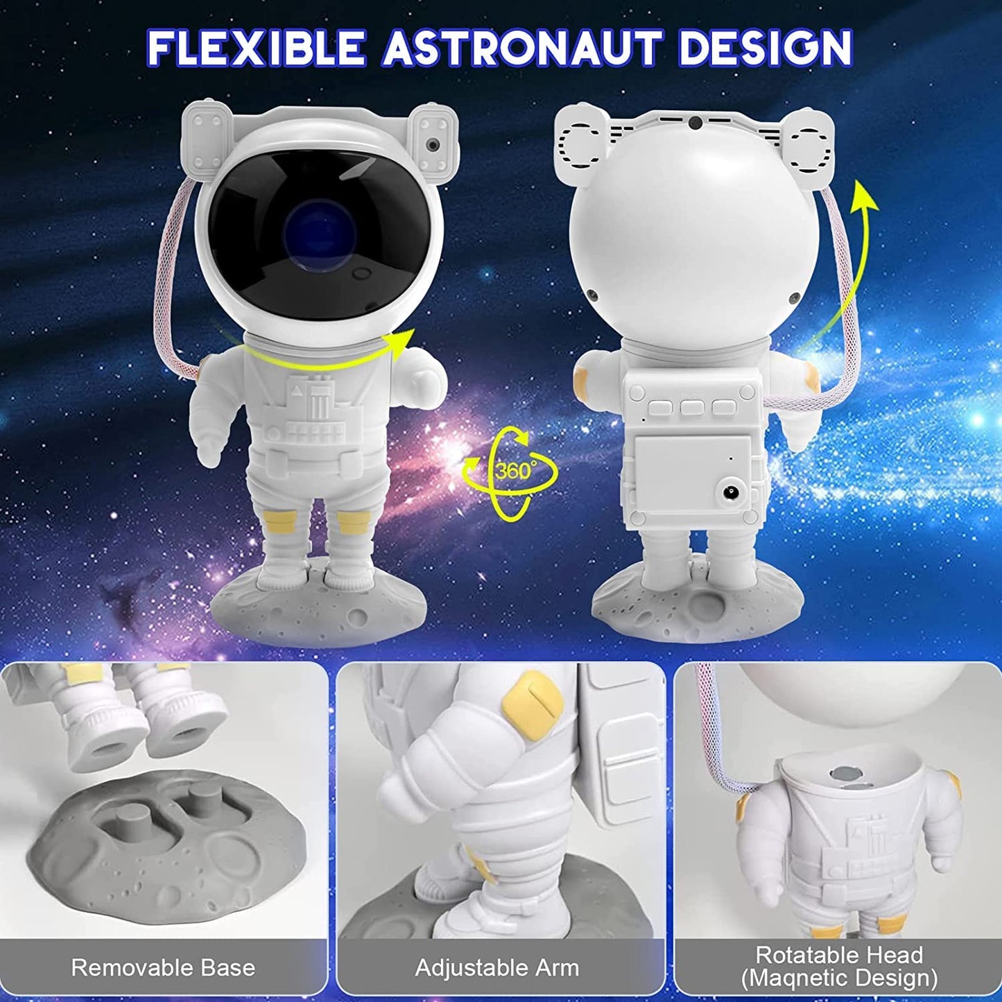 SFOUR Astronaut Galaxy Projector Night Light，Lights for Bedroom,Kids Room Decor Aesthetic, Adjustable Head Angle,Gift for Kids Adults Home Party Ceiling Decor，Christmas Gift Astronaute blanc