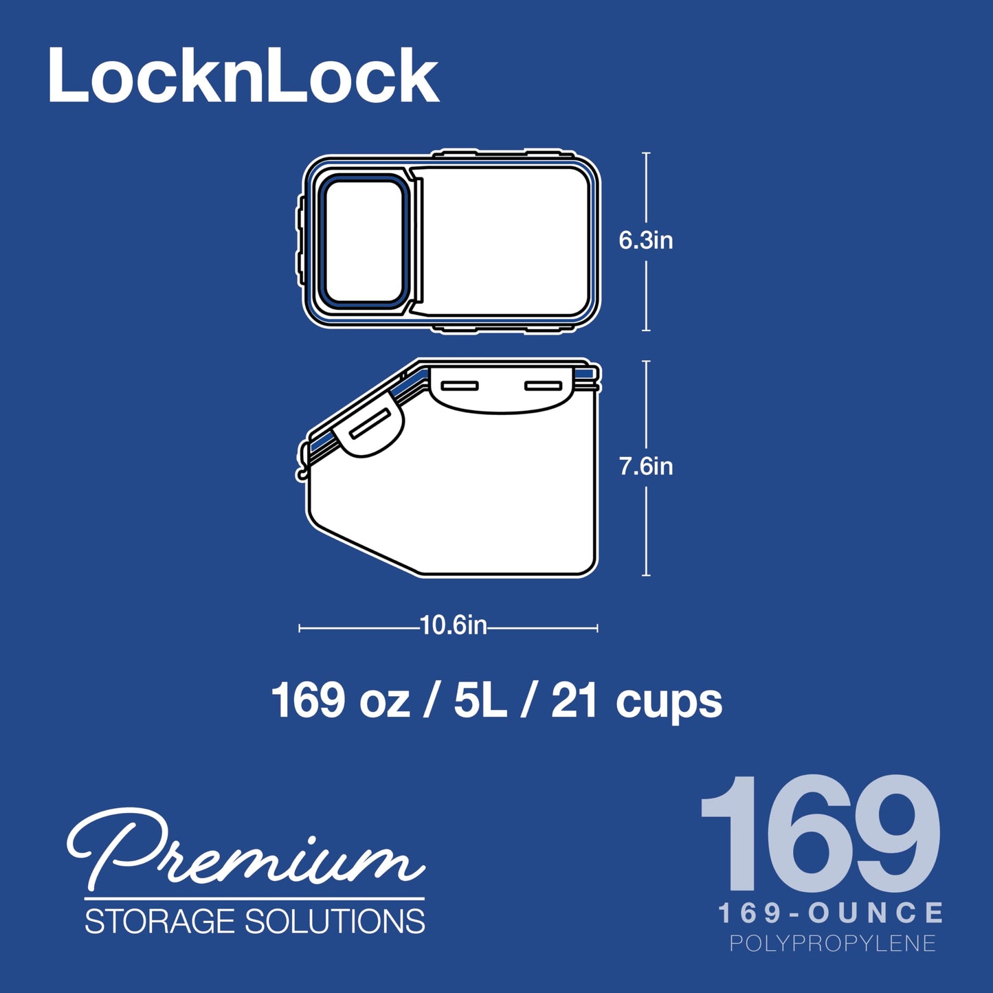 LocknLock HPL700 PP Classic kitchen caddy, 257 x 157 x 191 mm, 5 L, 100% airtight, clever locking system, storage container, bulk can, flour storage, cornflakes dispenser 5 l (Pack of 1)