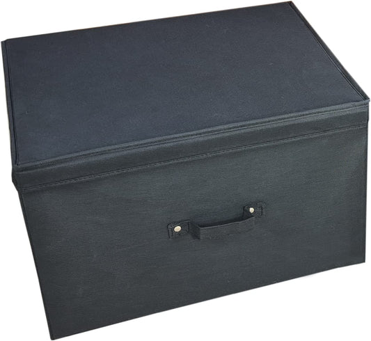 Neusu Heavy Duty Black Storage Box With Lid - Jumbo XL Size 50cm x 40cm x 30cm - Large Storage Box With Lid for Clothes, Bedding, Kids Toys - 60 Litre Capacity - Foldable 60 Litres