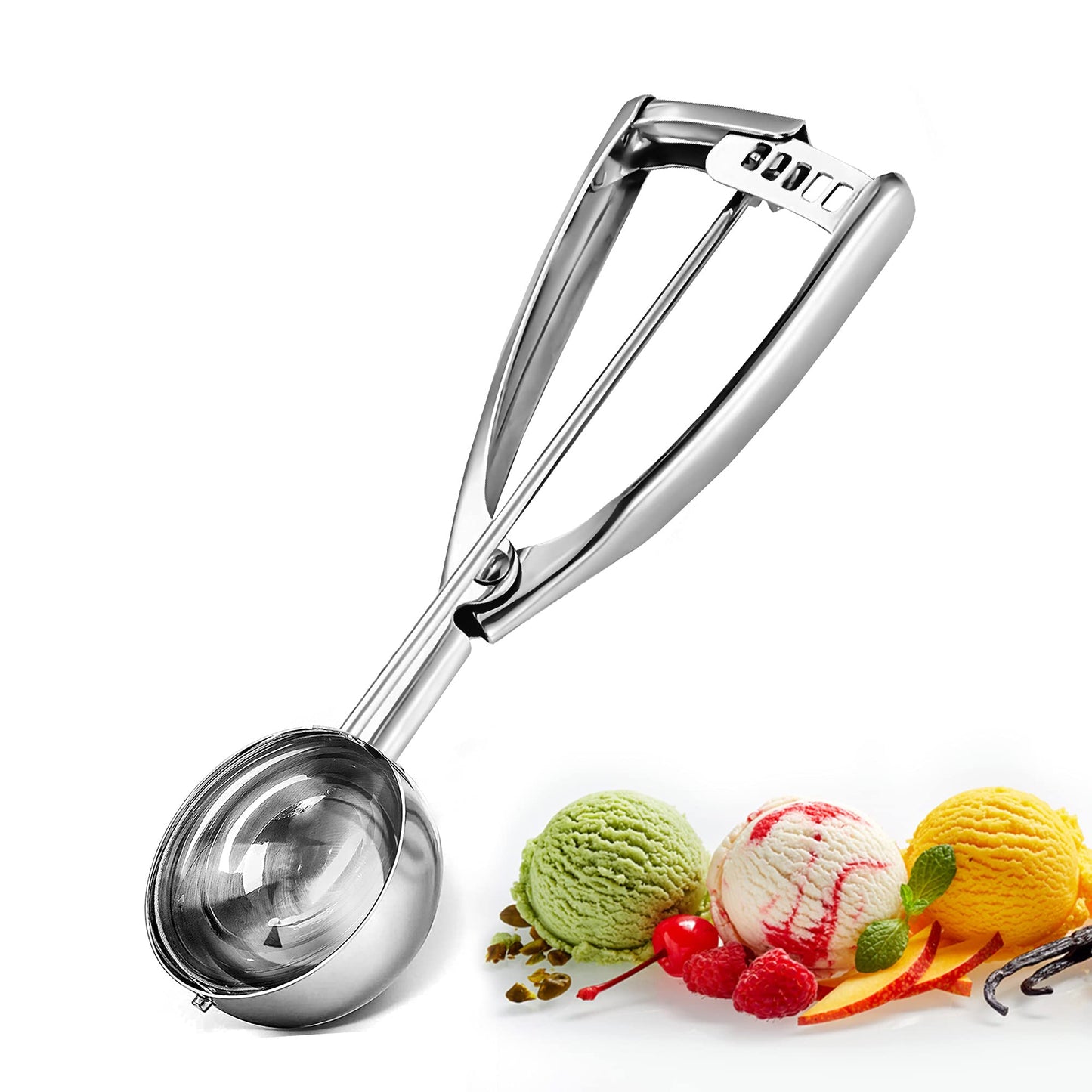 Bixel Ice Cream Scoops with Easy Trigger - Large Sized (6.3cm) 304 Stainless Steel Cookie Scoop for Meatballs, Mellon Balls, Mashed Potatoes and Muffins 6.3 CM