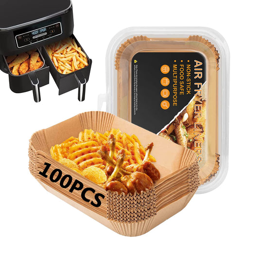 Air Fryer Liners Rectangle 8.6 * 5.5in Air Fryer Disposable Paper Liners for Ninja Dual Air Fryer, Parchment Paper Liners Oil-Proof, Water-Proof, Fit Ninja AF300UK, AF400UK, 100Pcs 100 Rectangle-8.6*5.5in