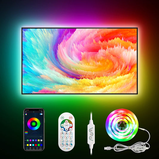 Daymeet TV Led Lights, 4M TV Led Backlight Led Lights USB Powered RGBIC TV Led Light Strip for 55-75 inch TV/Monitor Behind Lighting, Led TV Lights with Remote, Music Sync Bluetooth APP Control Running Light Color 4M for 55"-75" TV