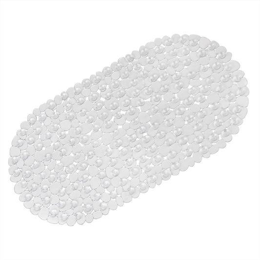 WELTRXE Non Slip Bath Mats for Inside Bath, 69 x 36 cm Clear Pebble Bath Mat Non Slip Anti Mould, Anti Slip Shower Mat, Flexible Oval PVC Bathtub Mat with Suction Cups & Drain Holes, Machine Washable Oval - 69x36cm