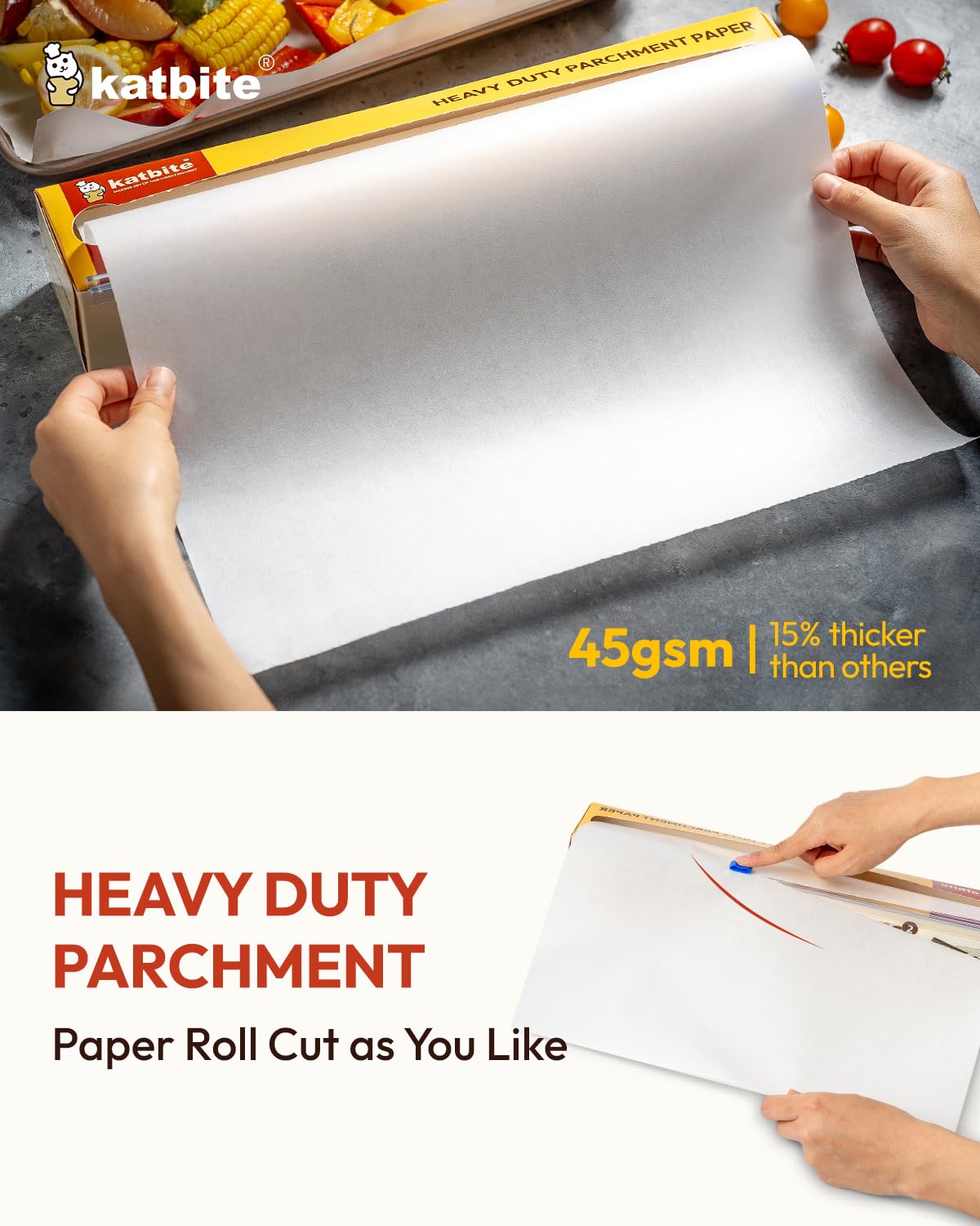 katbite Baking Paper Parchment Paper Roll 30CM x 80M Non Stick Heavy Duty Greaseproof Parchment Paper for Cooking, Meat, Vegetables, Pizza White