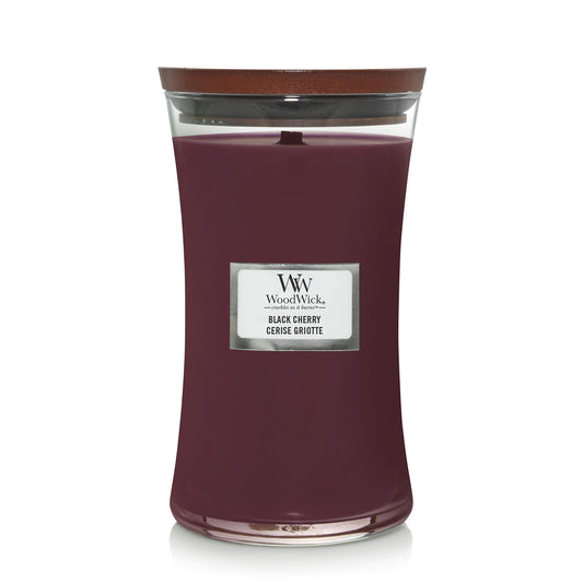 Woodwick Large Hourglass Scented Candle - Black Cherry - with Crackling Wick - Burn Time : Up to 130 Hours