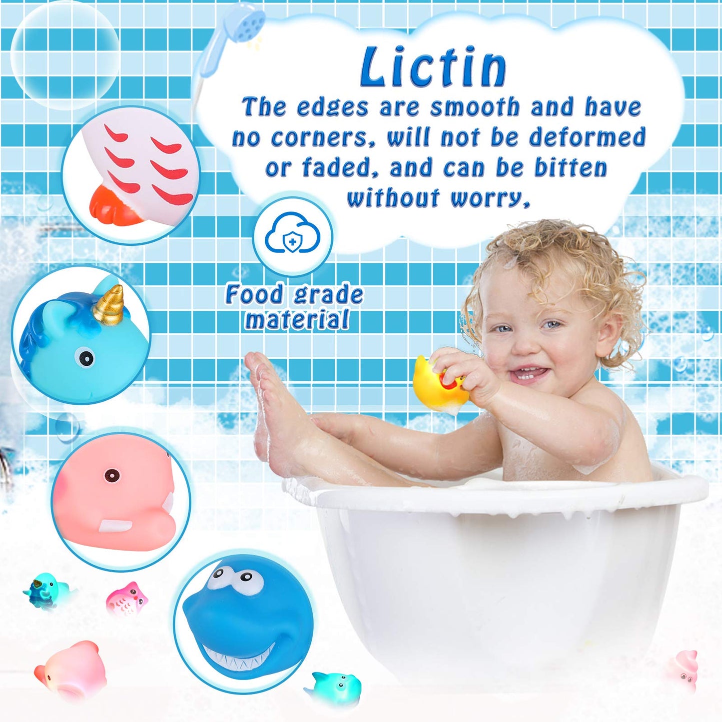 Lictin Baby Floating Toys - 8PCS Bath Toys Luminous, Light Up Toy Set with Storage Bag Bathtub Floating Toys with Cute Animals for Kids in Bathtime 8 PCS