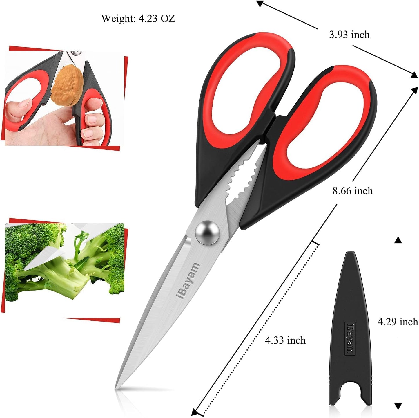 Kitchen Shears, 2-Pack Kitchen Scissors Heavy Duty Meat Scissors, Dishwasher Safe Cooking Scissors, Multipurpose Stainless Steel Sharp Utility Food Scissors for Chicken (Red,Black,Grey) Red,black,grey