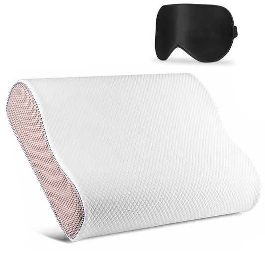 TheComfortZone Cervical Pillow for Neck Shoulder Pain Relief | Memory Foam Pillow & Silk Eye Mask | Ergonomic Anti Snore Adjustable Orthopedic Pillows | Contour Support for Side Back Stomach Sleepers White & Peachy Regular