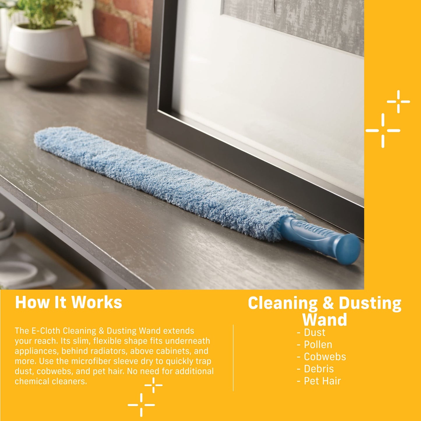 E-Cloth Cleaning & Dusting Microfibre Wand, Great for Cleaning and Dusting Surfaces, Washable and Reusable, 100 Wash Promise, Blue, 1 Pack Dusting Wand