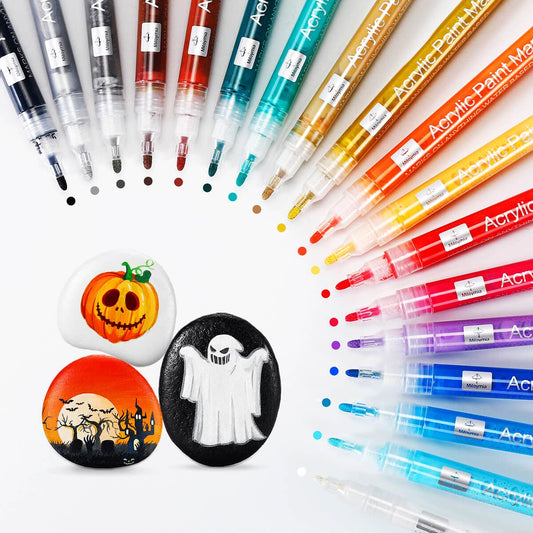 Mitoymia Acrylic Paint Pens Markers for Rock Painting Glass Stone Wood pebble Ceramic Craft Supplies,18 Vibrant Colors Acrylic Pens for Graffiti Christmas Easter Egg Pumpkins for Adults