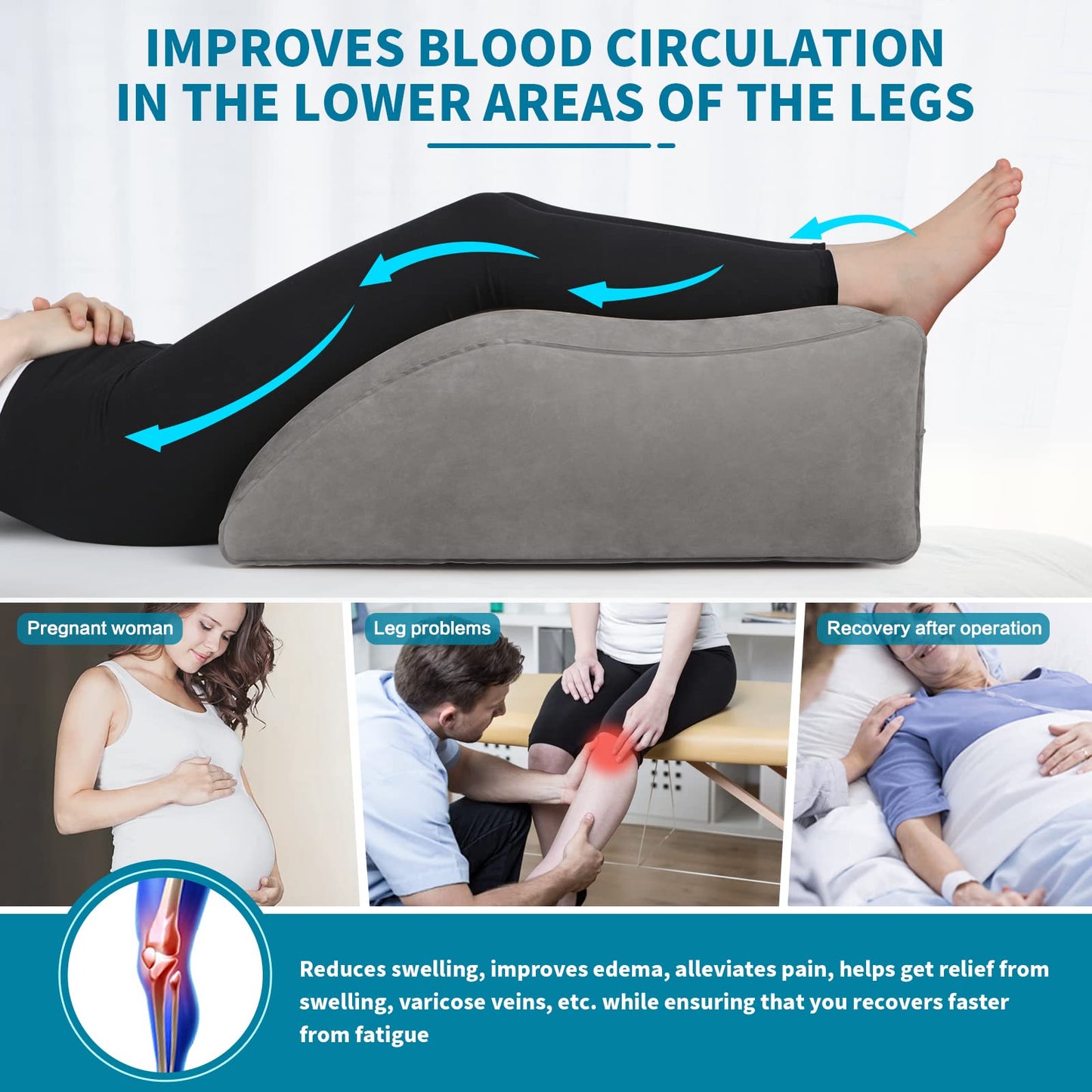 BLABOK Leg Elevation Pillow,Inflatable Wedge Pillows,Comfort Leg Pillows for Sleeping,Improve Circulation and Reduce Swelling,Suitable for Improving Sleep Quality,Pregnant,Surgery and Injury,Recovery Gray