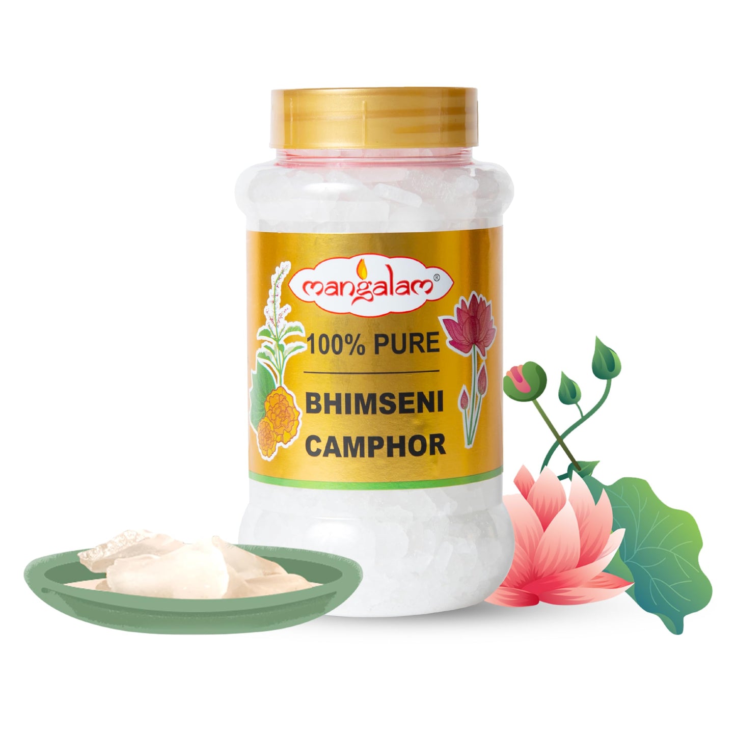 MANGALAM Bhimseni Camphor 250g Jar - Pack Of 1 | 100% Pure | For Puja, Aromatherapy & Air Freshener | Sweet Fragrance