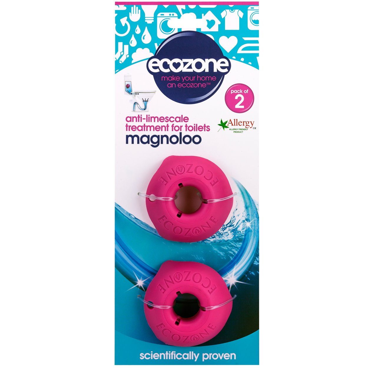 Ecozone Magnoloo Anti Limescale Treatment For Toilets, Removes & Prevents Limescale, Lasts For Up To 5 Years, AllergyUK Certified, Vegan, Cruelty Free - Pack of 2 Single