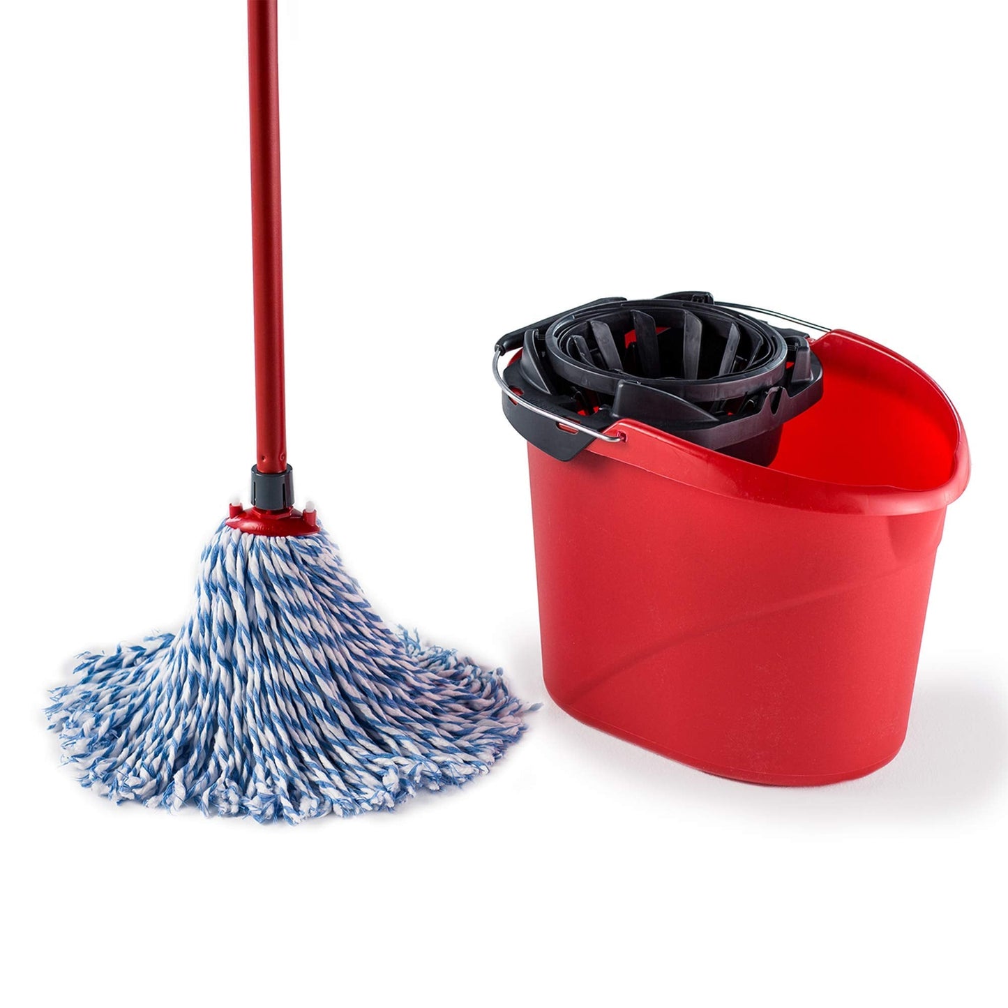 Vileda SuperMocio Microfibre and Cotton Mop and Bucket Set, Mop for Cleaning Floors, Set of 1x Mop and 1x Bucket, Red/Black, 28.3cm (W) x40cm (D) x28.5cm (H) Mop & Bucket Set Single