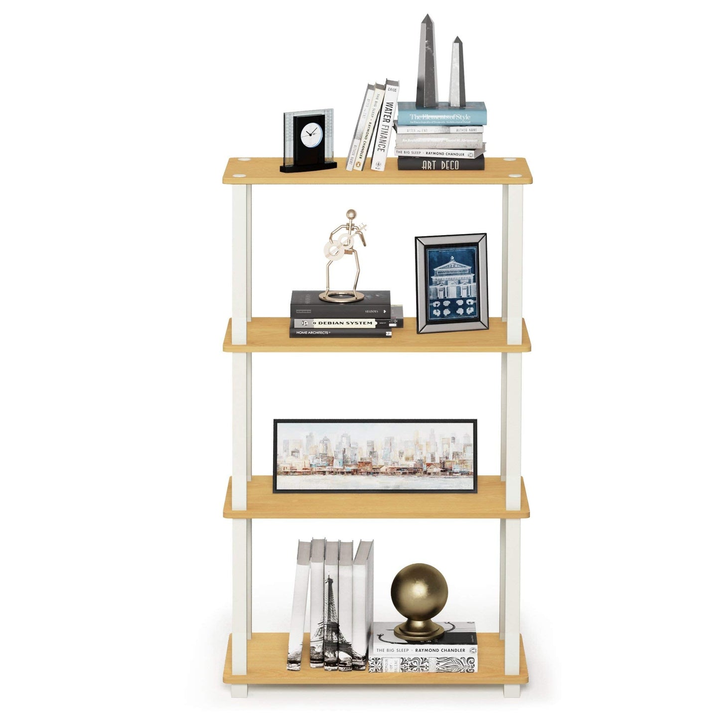 Furinno Turn-S-Tube 4-Tier Multipurpose Shelf Display Rack with Square Tube, Beech/White 4-Tier Square Tube