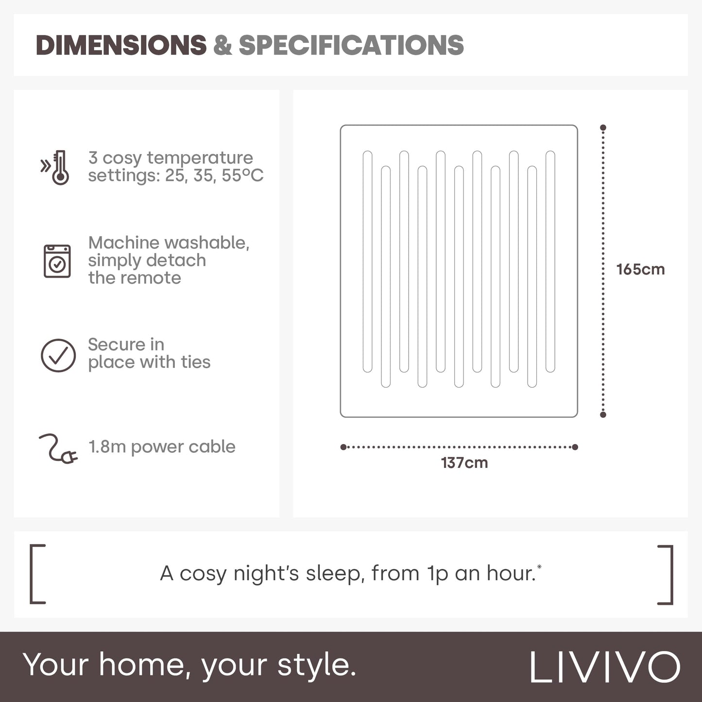 LIVIVO Electric Under Blanket - Heated Underblanket with 3 Heat Settings, Detachable Control, Ultra Fast Heat Up, Overheat Protection & Straps for an Easy Fit (King (U.K. Standard)) King (U.K. Standard) White